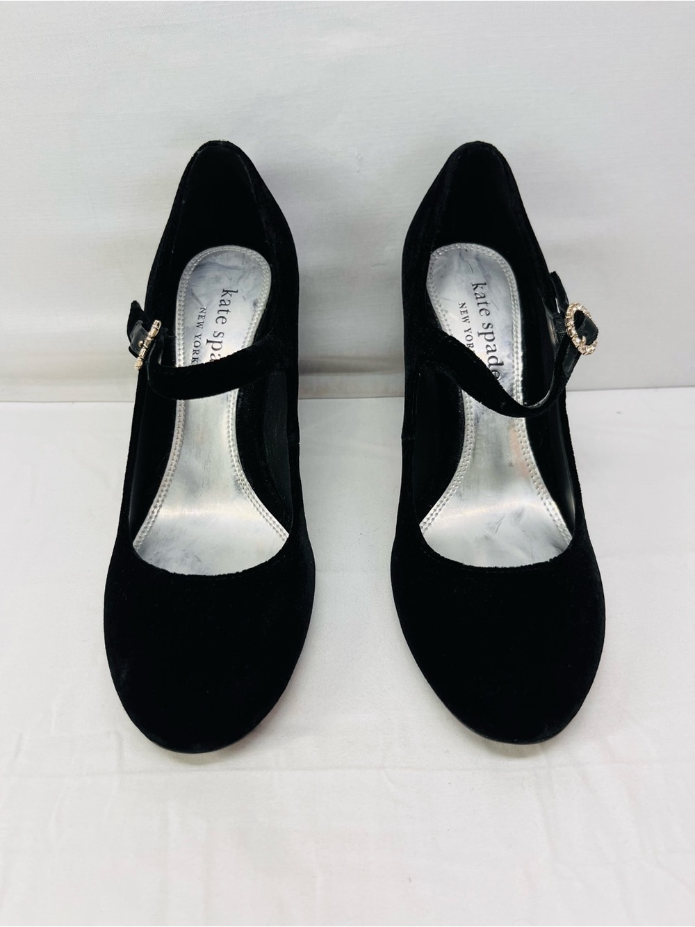 kate spade Black Velvet Mary Jane Pumps with Rhinestone Buckle
